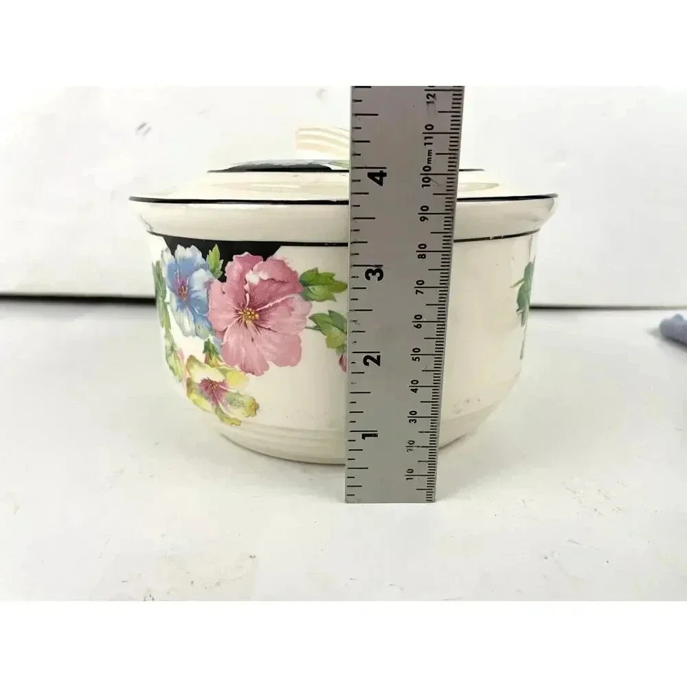 VTG Floral Casserole‎ Dish with Lid Harker Cookingware Hot Oven 1930s